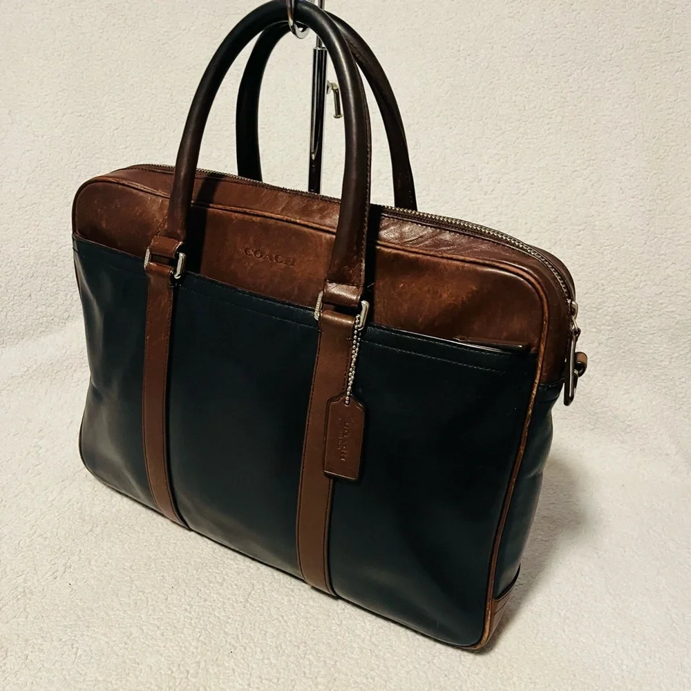Coach Slim Bicolor Leather Briefcase - Picture 2 of 13